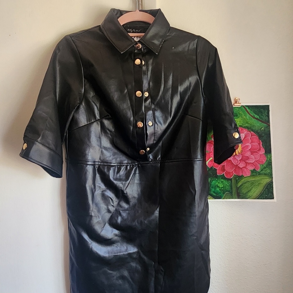 Black faux leather mini dress size M